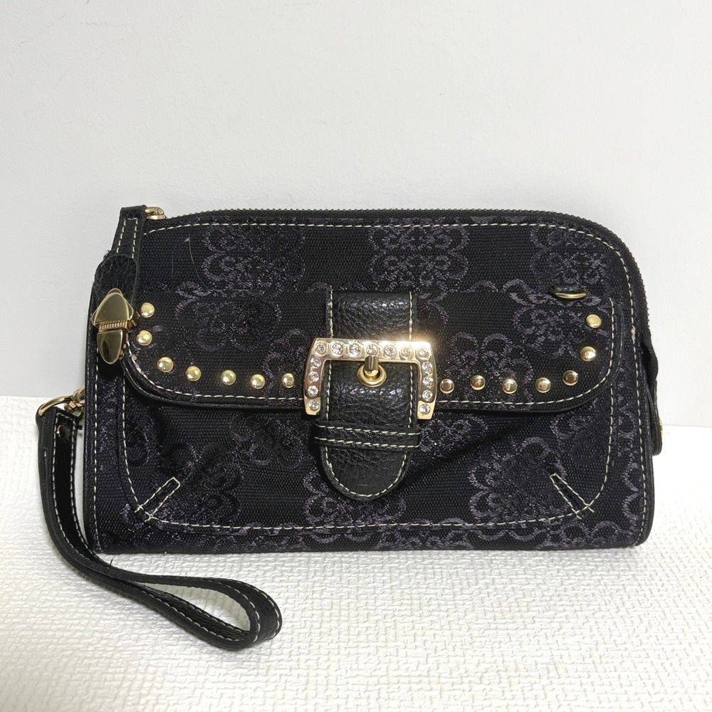 Kathy Van Zeeland Wristlet Clutch Y2K Studded Rhinestone Black OS